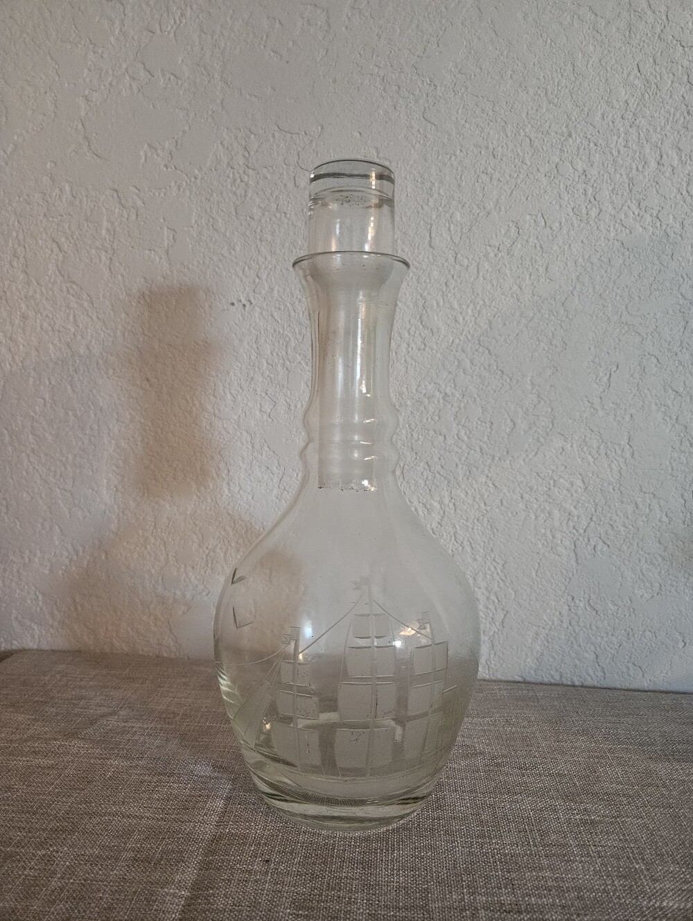 Vintage Large Crystal Whiskey Edge Ship Design Decanter Collectible Home Decor